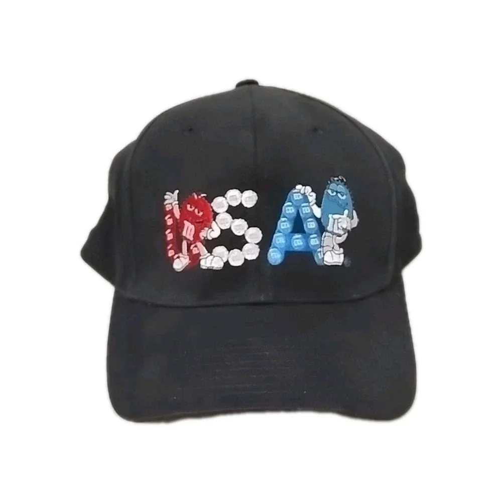 M&M Candy USA Hat Fiber Optic Light Flashing Black Red White Blue Figures EUC